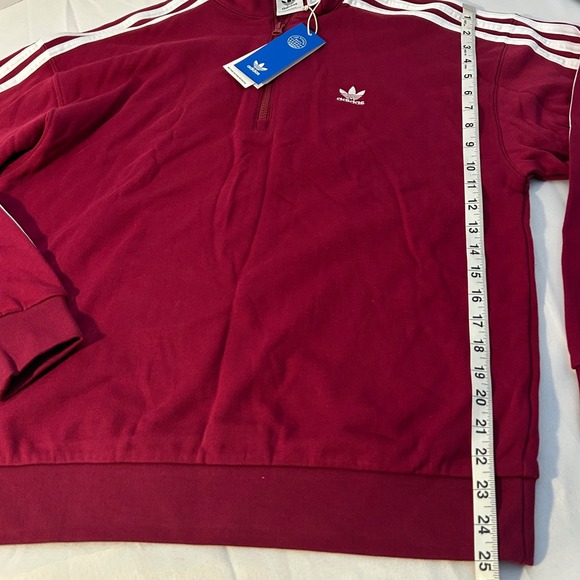 Adidas Women's 1/4 Zip Pullover Sweatshirt Red 3 Stripe Trefoil Logo‎ - Picture 5 of 6